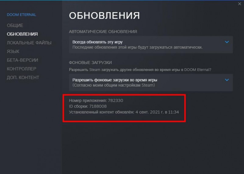 обновления и версия игры в стим